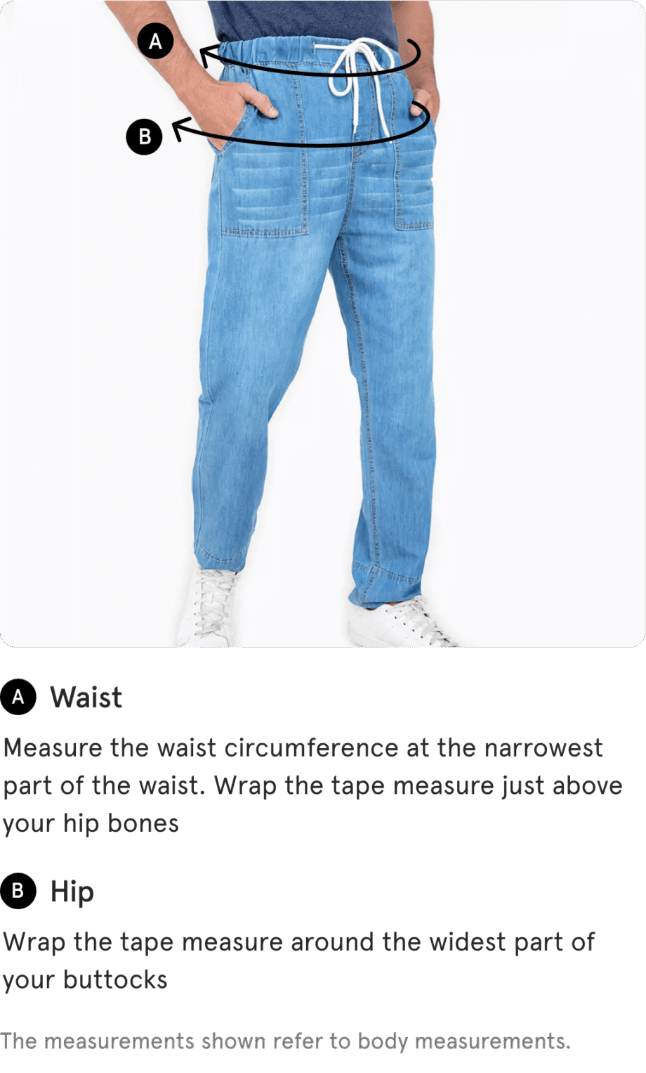 body-measurements-men-bottom Loose Denim Shorts