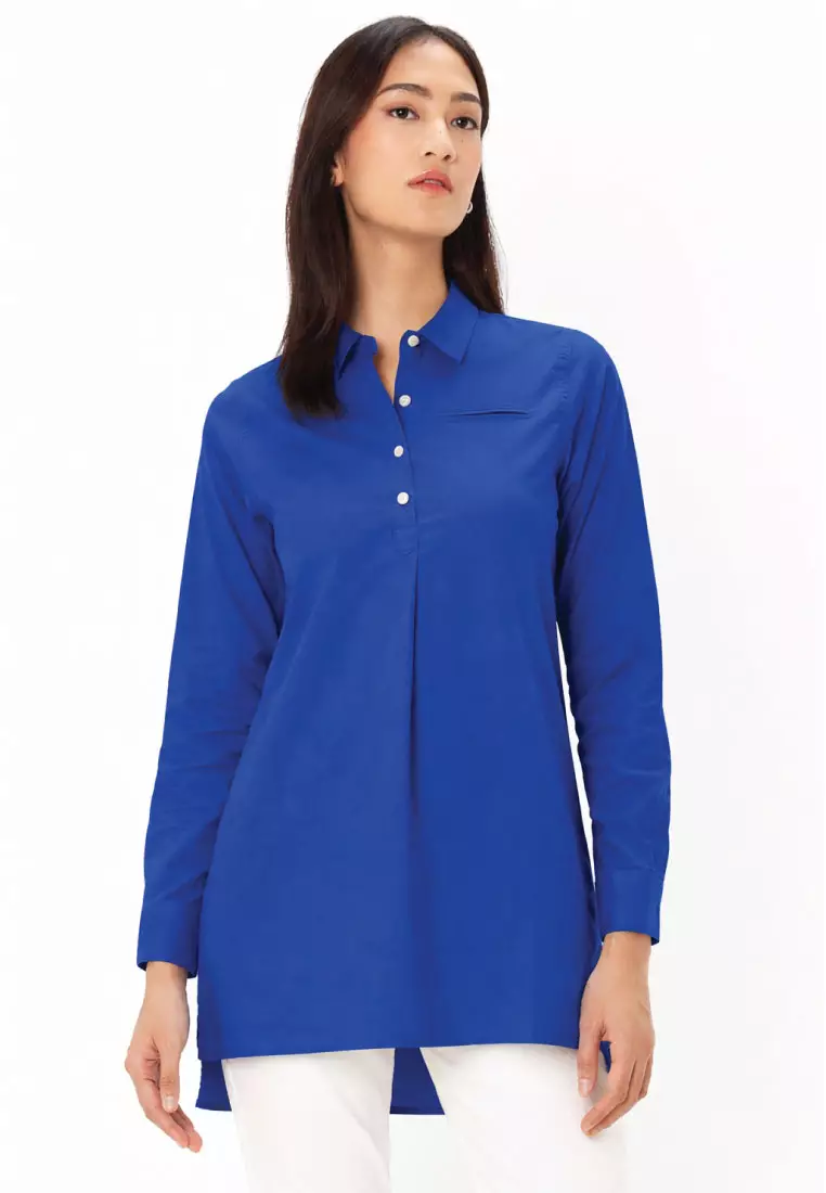 Women's Stretch Oxford Acute Collar Long Sleeve Shirt