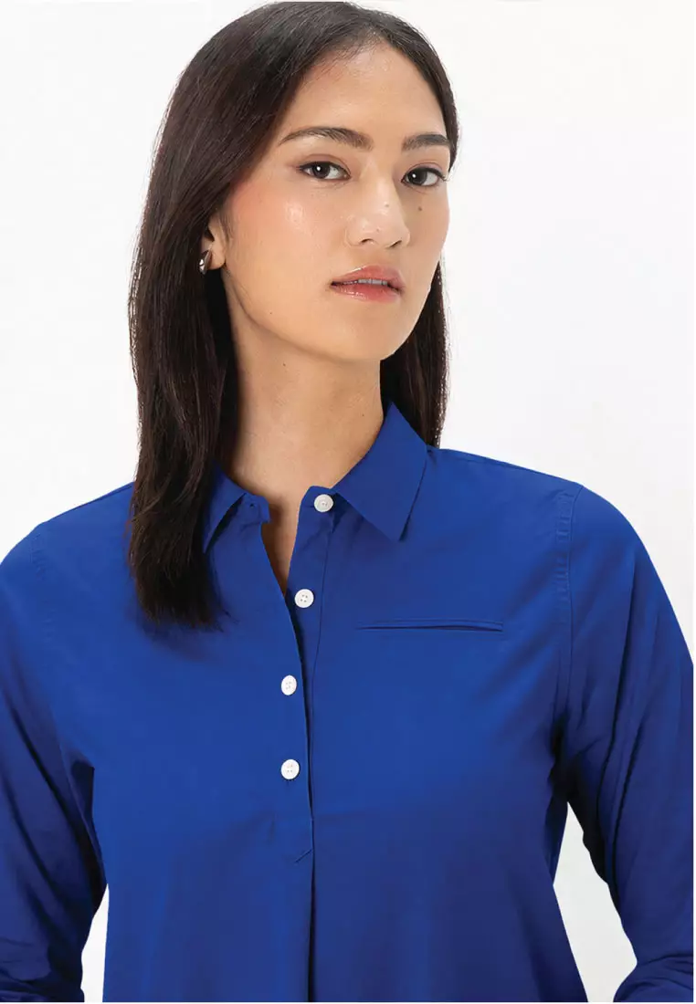 Women's Stretch Oxford Acute Collar Long Sleeve Shirt