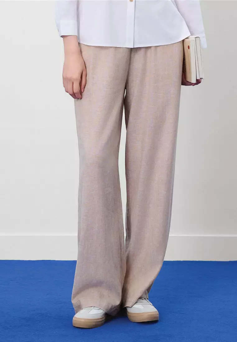 Women's Linen Viscose Elastic Waist Wide Leg Pants