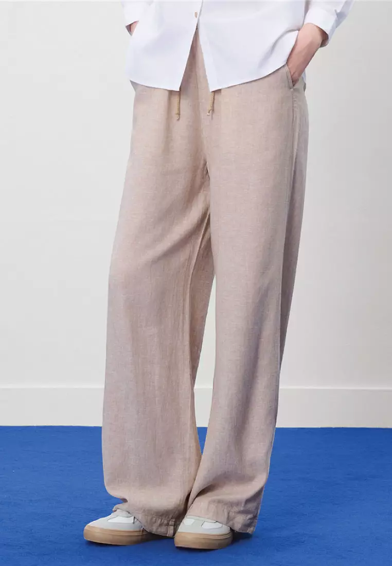 Women's Linen Viscose Elastic Waist Wide Leg Pants