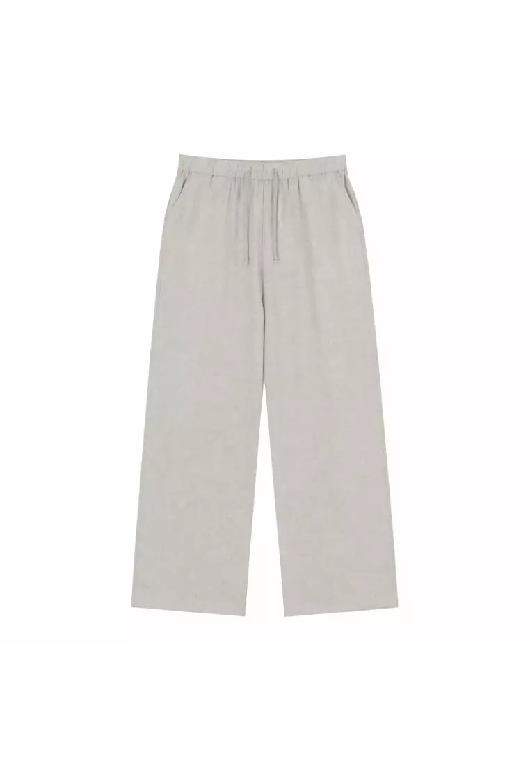 Women's Linen Viscose Elastic Waist Wide Leg Pants