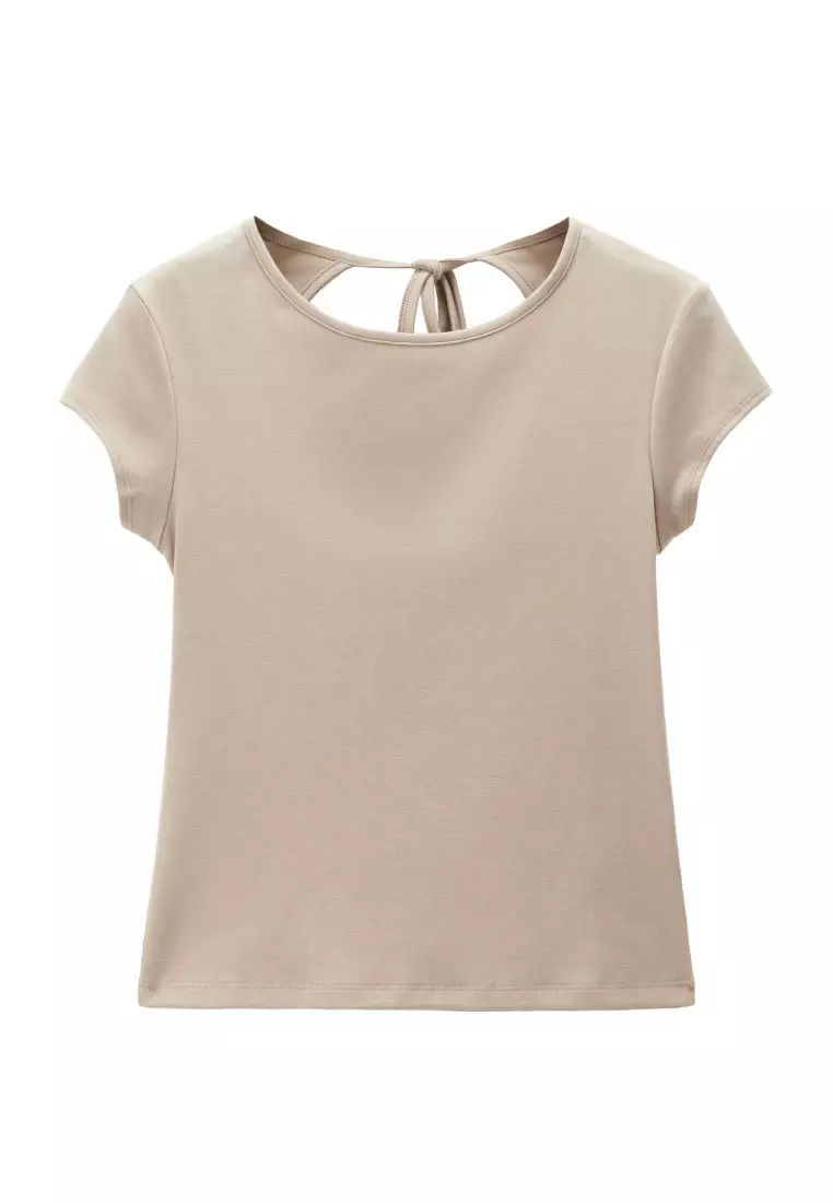 Korea Collection Women's Tie-Back Cut-Out Short Sleeve Tee