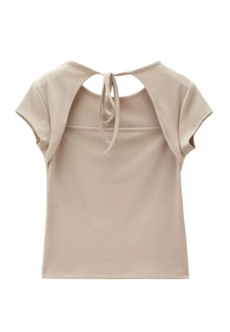 Korea Collection Women's Tie-Back Cut-Out Short Sleeve Tee