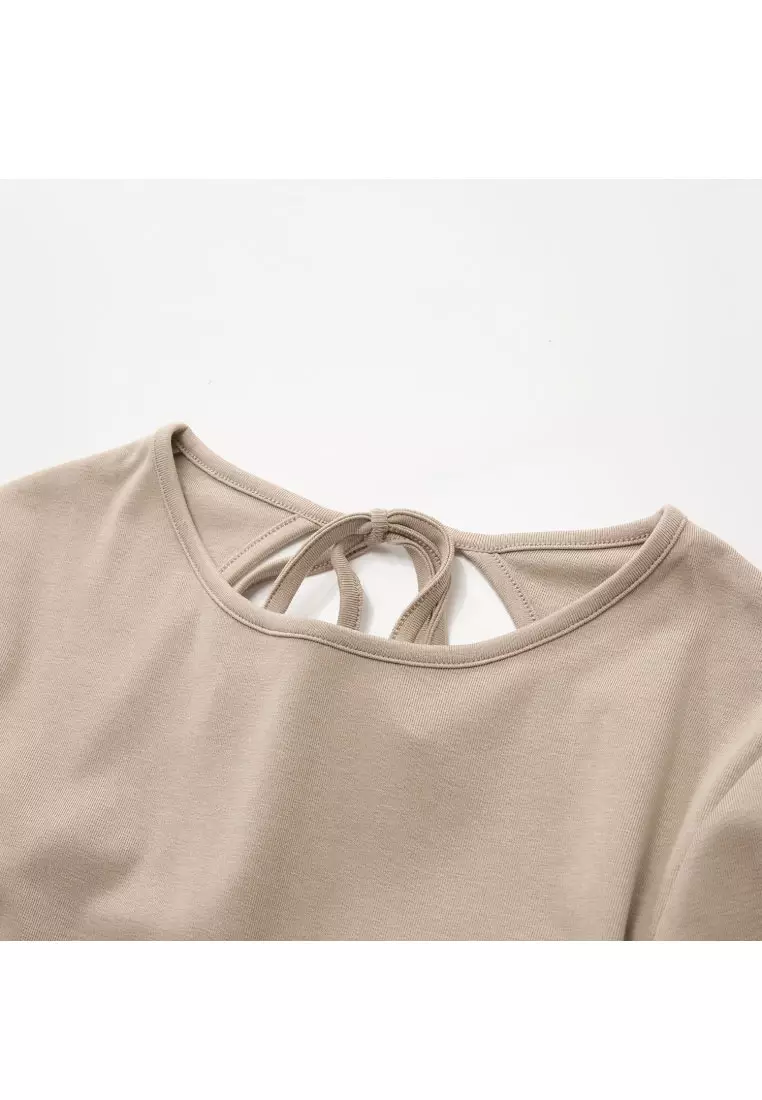 Korea Collection Women's Tie-Back Cut-Out Short Sleeve Tee