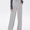 giordano-2749-1657154-1 Women's Ribbed Knit Drawstring Pleated Wide Leg Pants