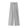 giordano-2749-1657154-2 Women's Ribbed Knit Drawstring Pleated Wide Leg Pants