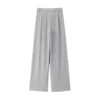 giordano-2749-1657154-3 Women's Ribbed Knit Drawstring Pleated Wide Leg Pants