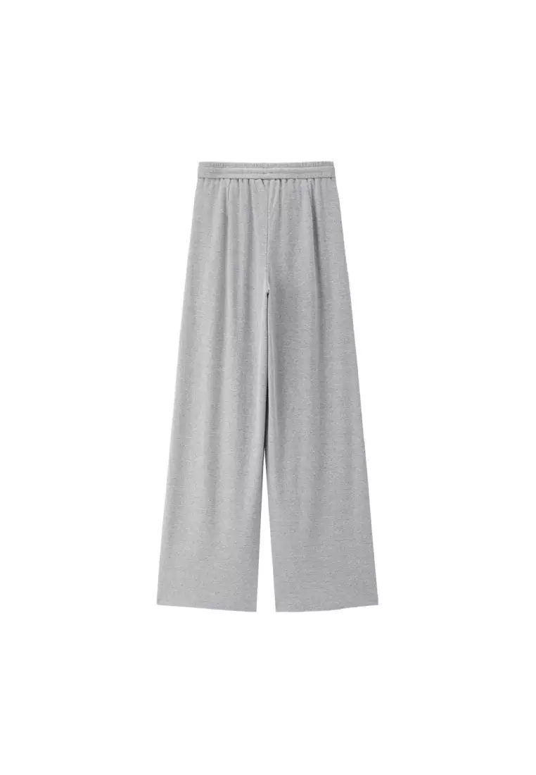 giordano-2749-1657154-3 Women's Ribbed Knit Drawstring Pleated Wide Leg Pants