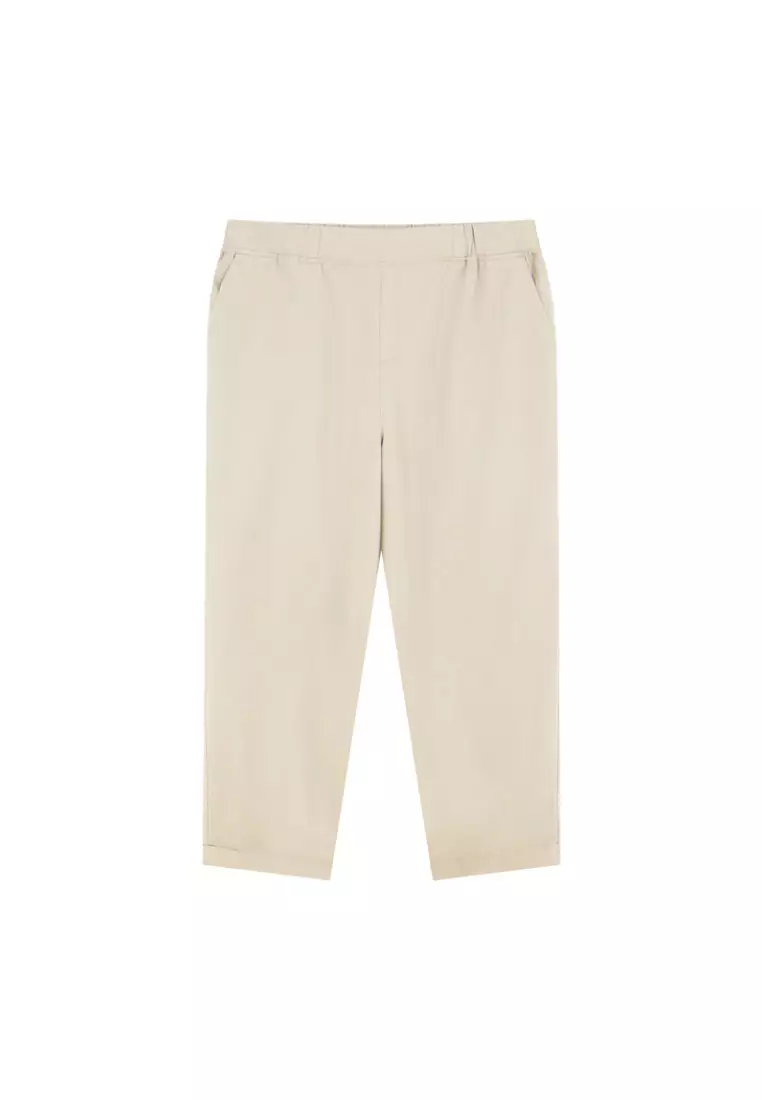 giordano-4504-2425254-1 Women's Elastic Waist Relax Cropped Pants