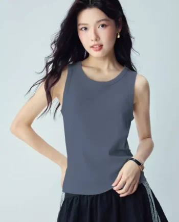 giordano-4737-6506764-1 Women's Ribbed Crew Neck Slim Tank Top