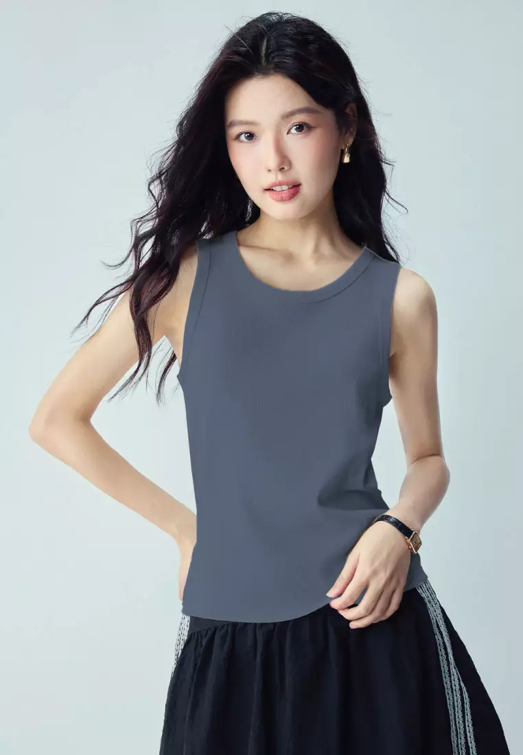 Women's Ribbed Crew Neck Slim Tank Top