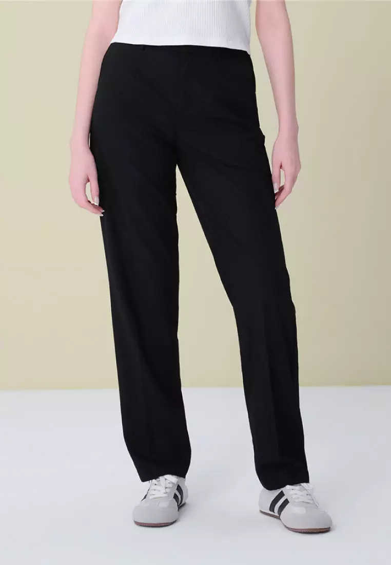 Women's Stretch Twill Elastic Waist Regular Tapered Suit Pants