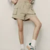Korea Collection Women's Nylon Cargo Pockets Elastic Waist Shorts