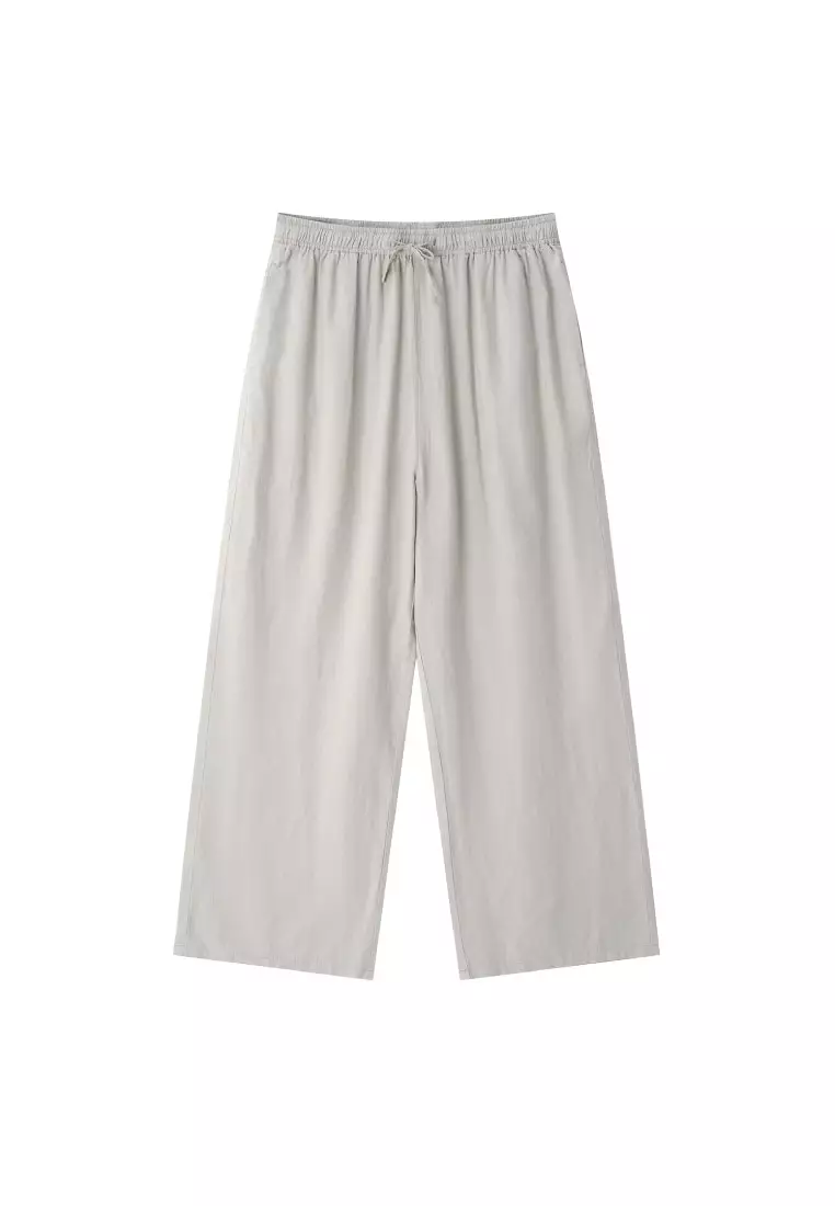 giordano-5936-7577944-1 Women's Linen Viscose Wide Leg Drawstring Pants