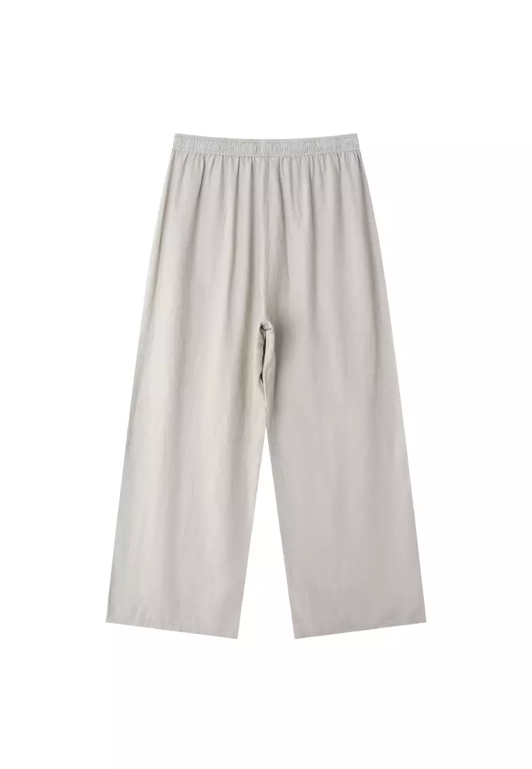 giordano-5936-7577944-2 Women's Linen Viscose Wide Leg Drawstring Pants