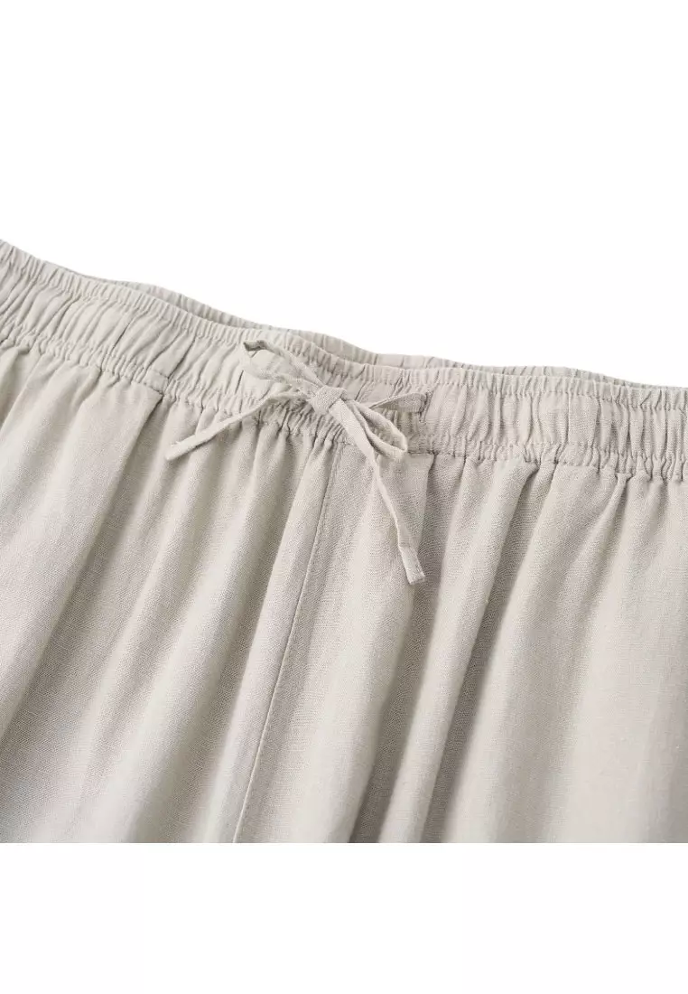 giordano-5936-7577944-3 Women's Linen Viscose Wide Leg Drawstring Pants