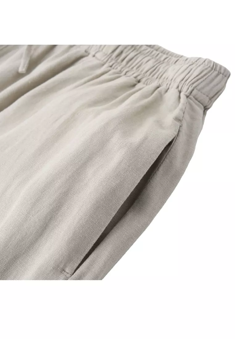 giordano-5937-7577944-4 Women's Linen Viscose Wide Leg Drawstring Pants