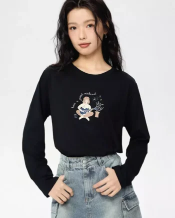 giordano-6913-2577554-1 Women's Cotton Long Sleeve Print Tee