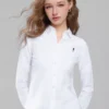 Women's Stretchy Oxford Slim Embroidery Long Sleeve Shirt