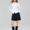 Women's Stretchy Oxford Slim Embroidery Long Sleeve Shirt