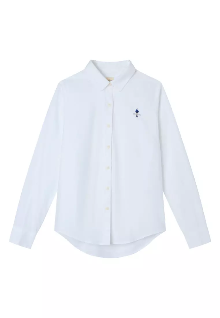 Women's Stretchy Oxford Slim Embroidery Long Sleeve Shirt