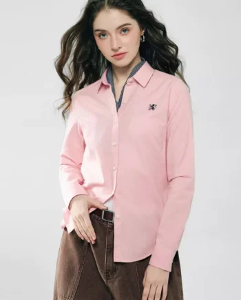 giordano-8964-7817664-1 Women's Cotton Oxford Slim Embroidery Long Sleeve Shirt