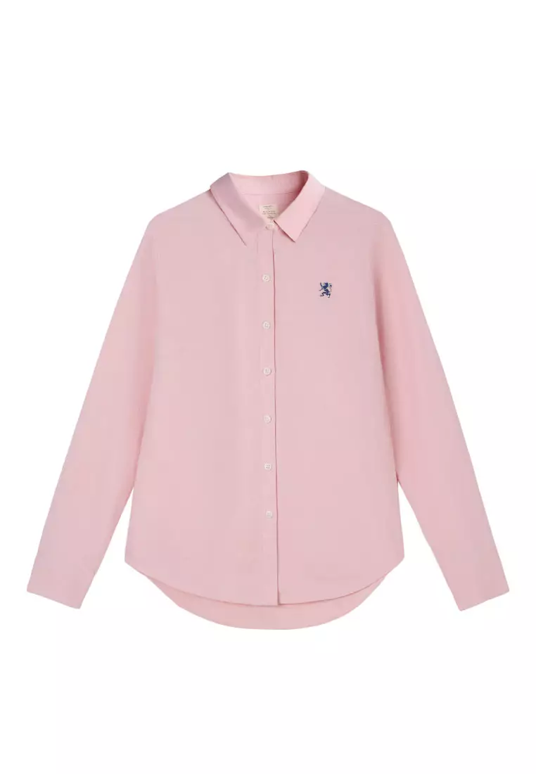 Women's Cotton Oxford Slim Embroidery Long Sleeve Shirt