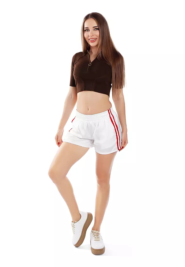 Striped Spice Shorts In White