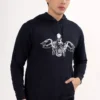 Mens Biker Print Rubber Print Cotton Relaxed Fit Hoodie