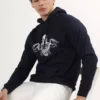 Mens Biker Print Rubber Print Cotton Relaxed Fit Hoodie