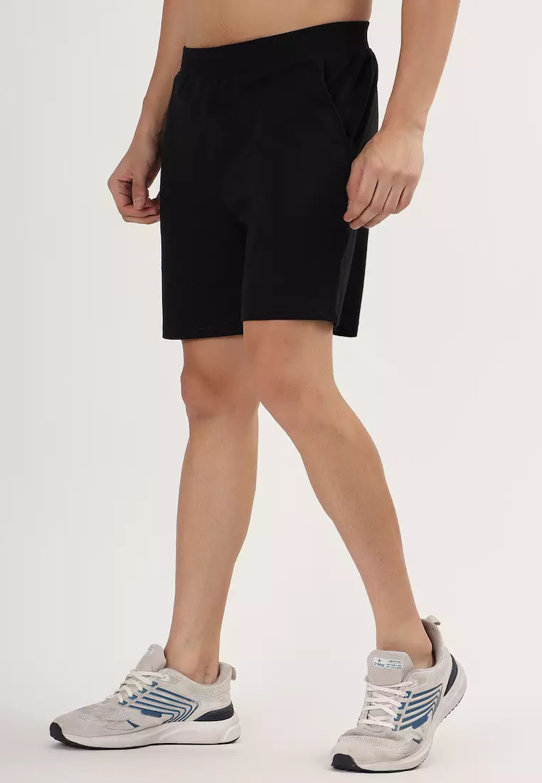Mens Black Cotton Pocket Shorts with Drawcord