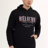 Mens Believe Graphic Print Cotton Relaxed Fit Hoodie