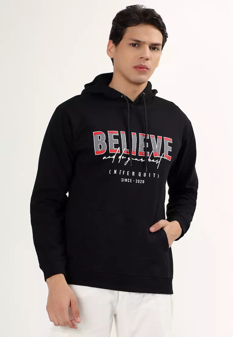 Mens Believe Graphic Print Cotton Relaxed Fit Hoodie