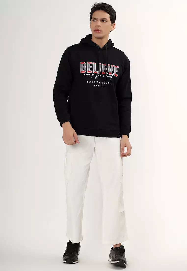 Mens Believe Graphic Print Cotton Relaxed Fit Hoodie