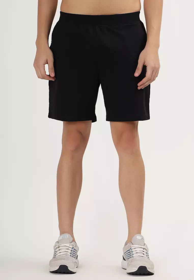 Mens Black Cotton Pocket Shorts with Drawcord