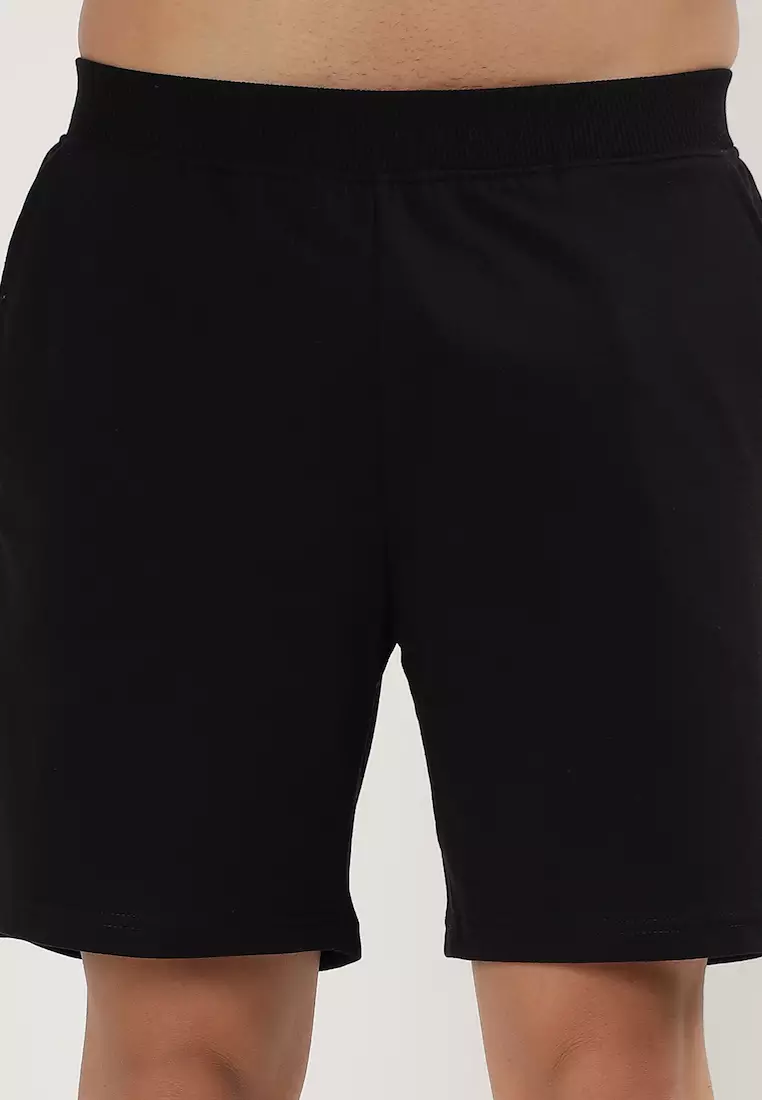 Mens Black Cotton Pocket Shorts with Drawcord