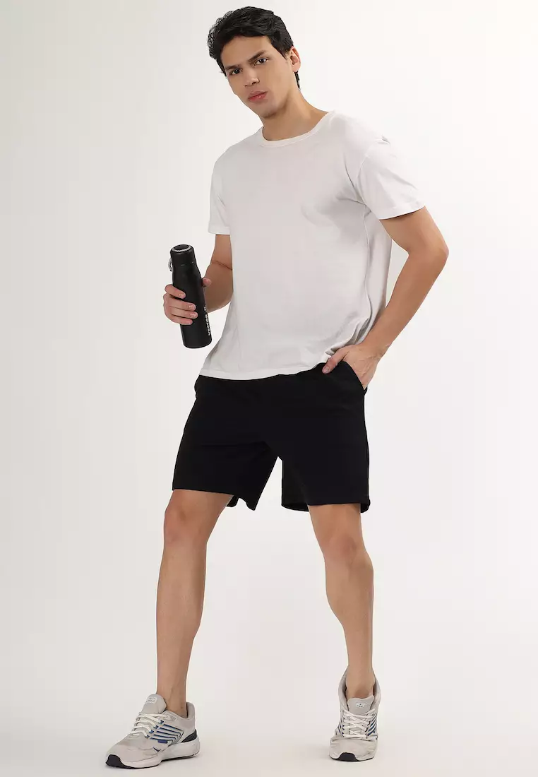Mens Black Cotton Pocket Shorts with Drawcord