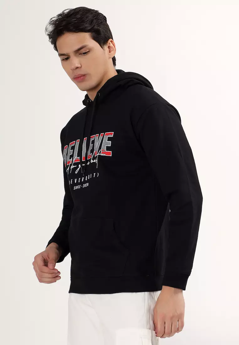 Mens Believe Graphic Print Cotton Relaxed Fit Hoodie