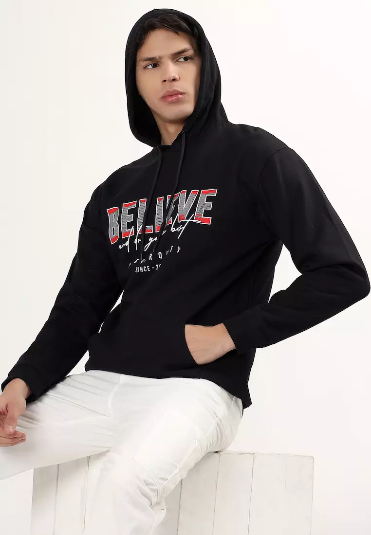 Mens Believe Graphic Print Cotton Relaxed Fit Hoodie