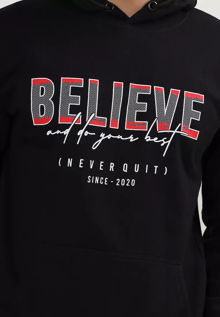 Mens Believe Graphic Print Cotton Relaxed Fit Hoodie