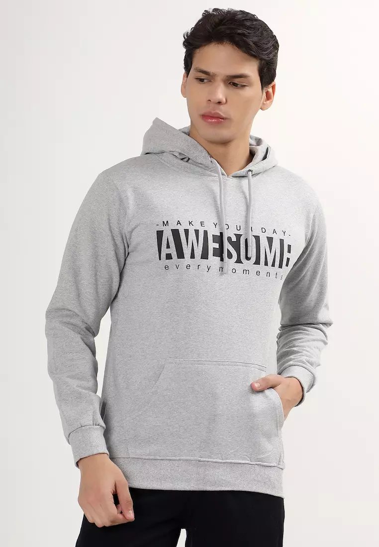 Mens Awesome Moment Rubber Print Cotton Relaxed Fit Hoodie