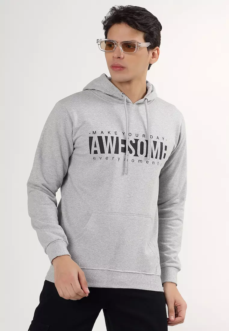 Mens Awesome Moment Rubber Print Cotton Relaxed Fit Hoodie