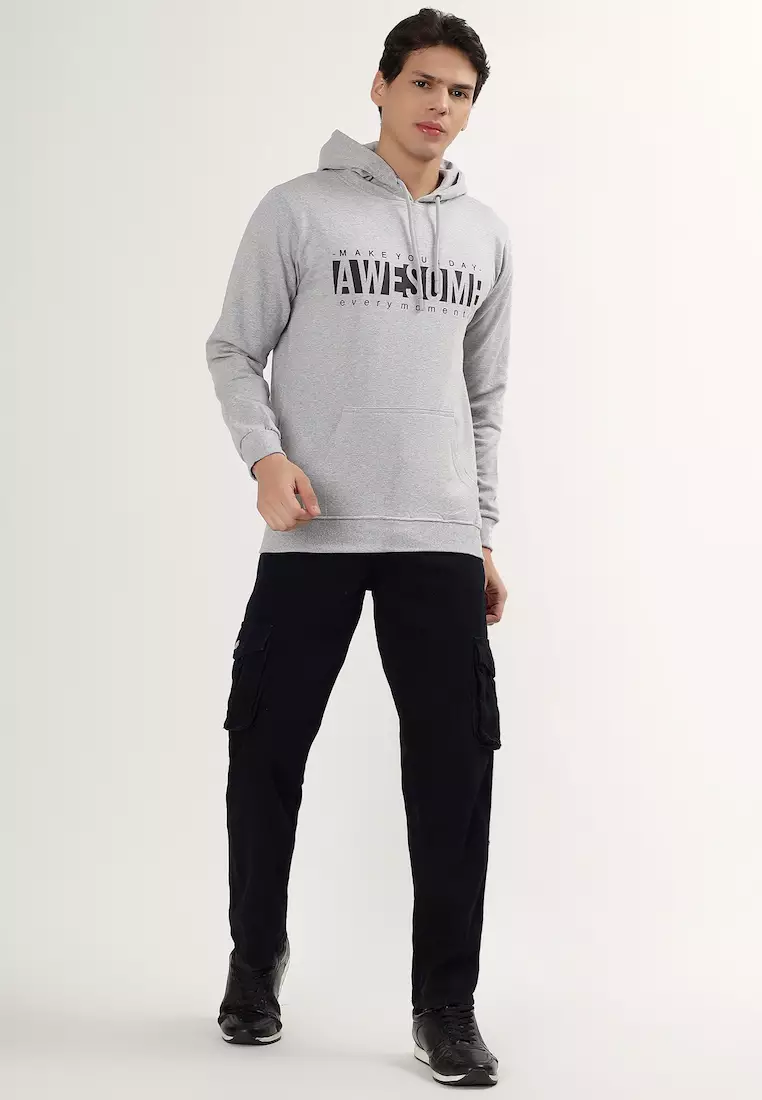Mens Awesome Moment Rubber Print Cotton Relaxed Fit Hoodie