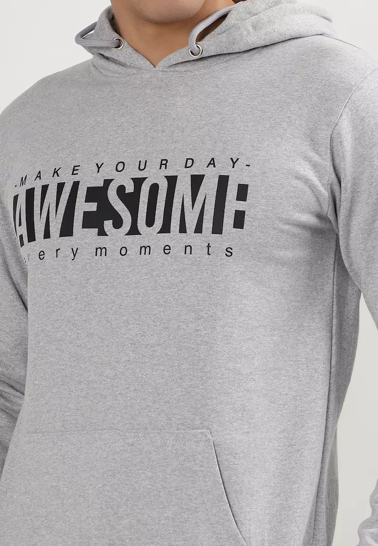 Mens Awesome Moment Rubber Print Cotton Relaxed Fit Hoodie