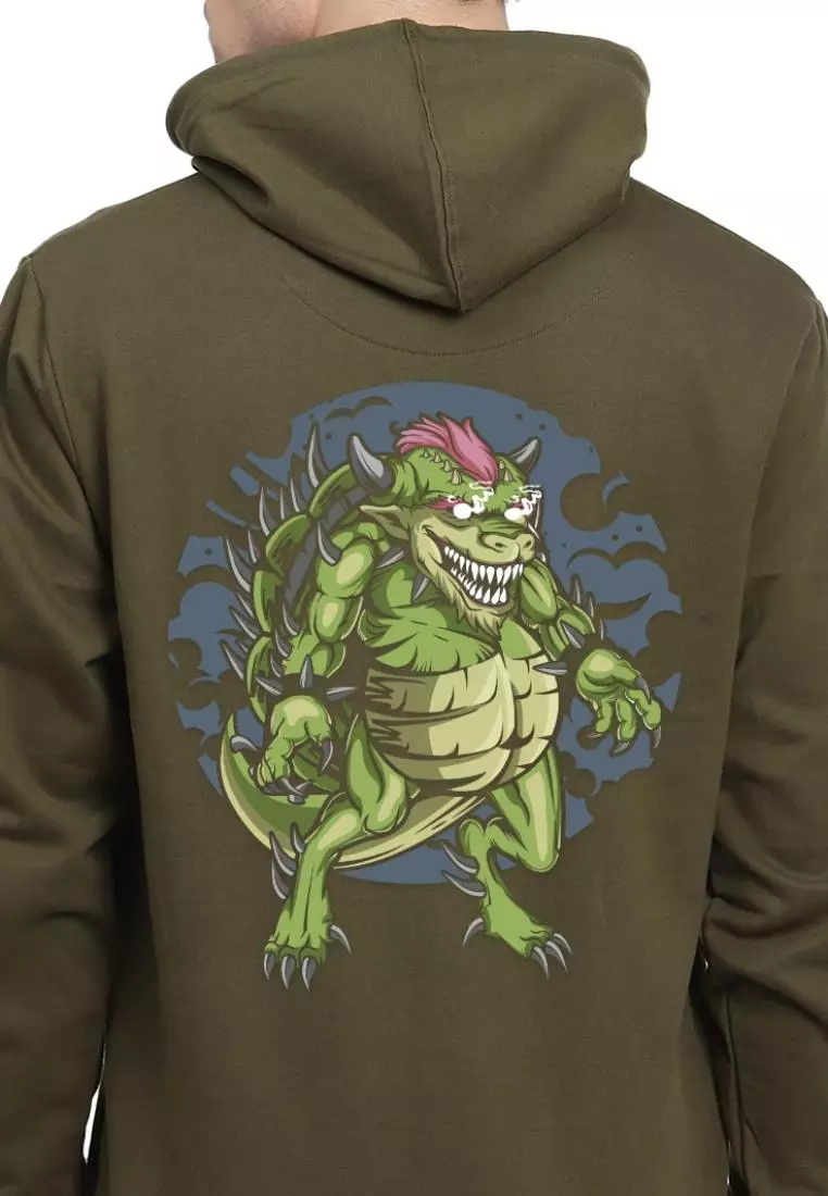 Funky Monster Men Graphic Olive Cotton Streetwear Hoodie