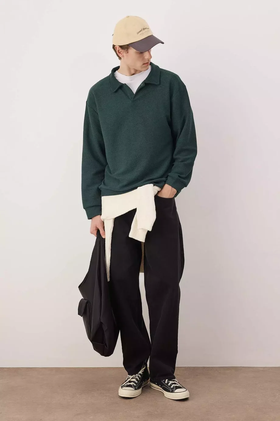 Petrol Green New Oversized /Wide Cut Polo Neck Thick Snap Fastener Sweatshirt