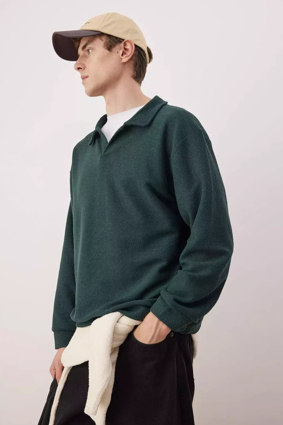 Petrol Green New Oversized /Wide Cut Polo Neck Thick Snap Fastener Sweatshirt