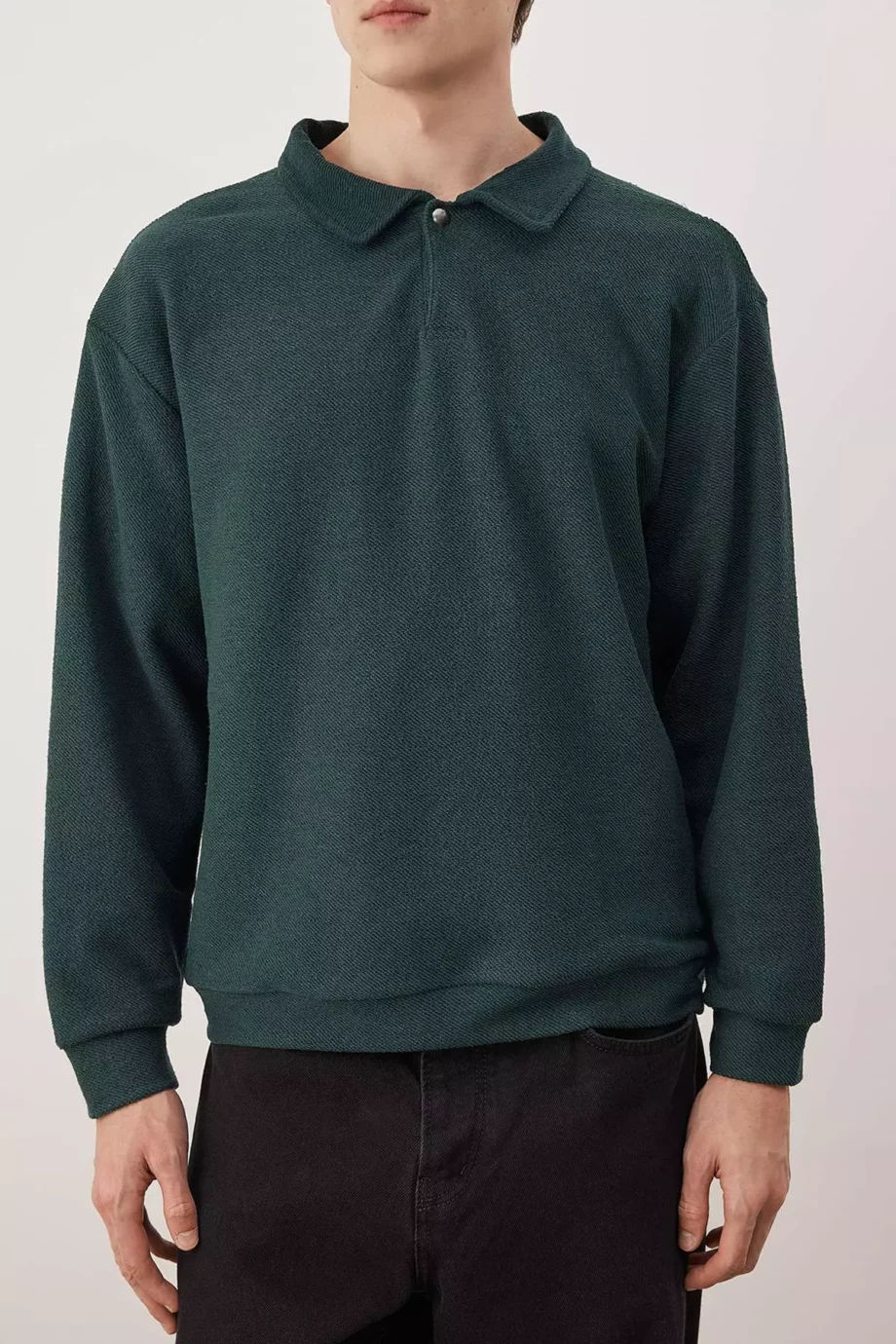 Petrol Green New Oversized /Wide Cut Polo Neck Thick Snap Fastener Sweatshirt