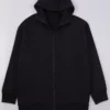 Black Oversize Zippered Hooded Cotton Sweatshirt